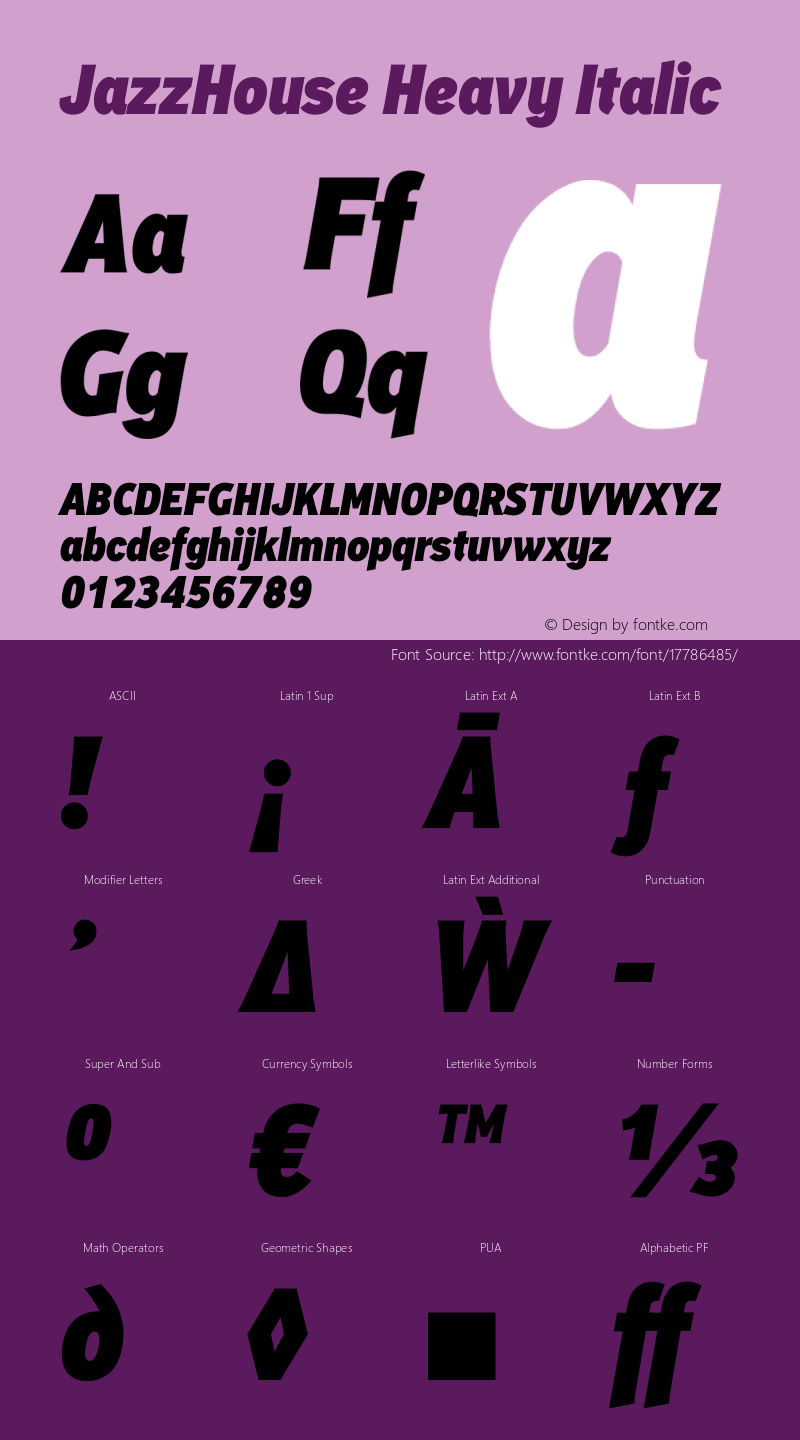 JazzHouse Heavy Italic Version 1.002 Font Sample