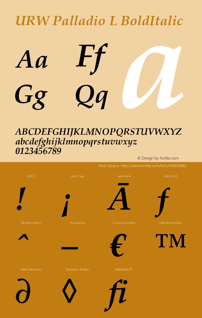 URW Palladio L BoldItalic Version 1.05 Font Sample