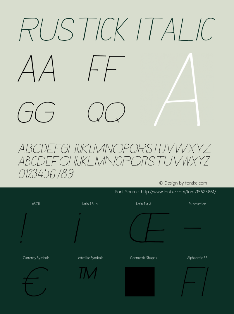 Rustick Italic Version 1.000 Font Sample