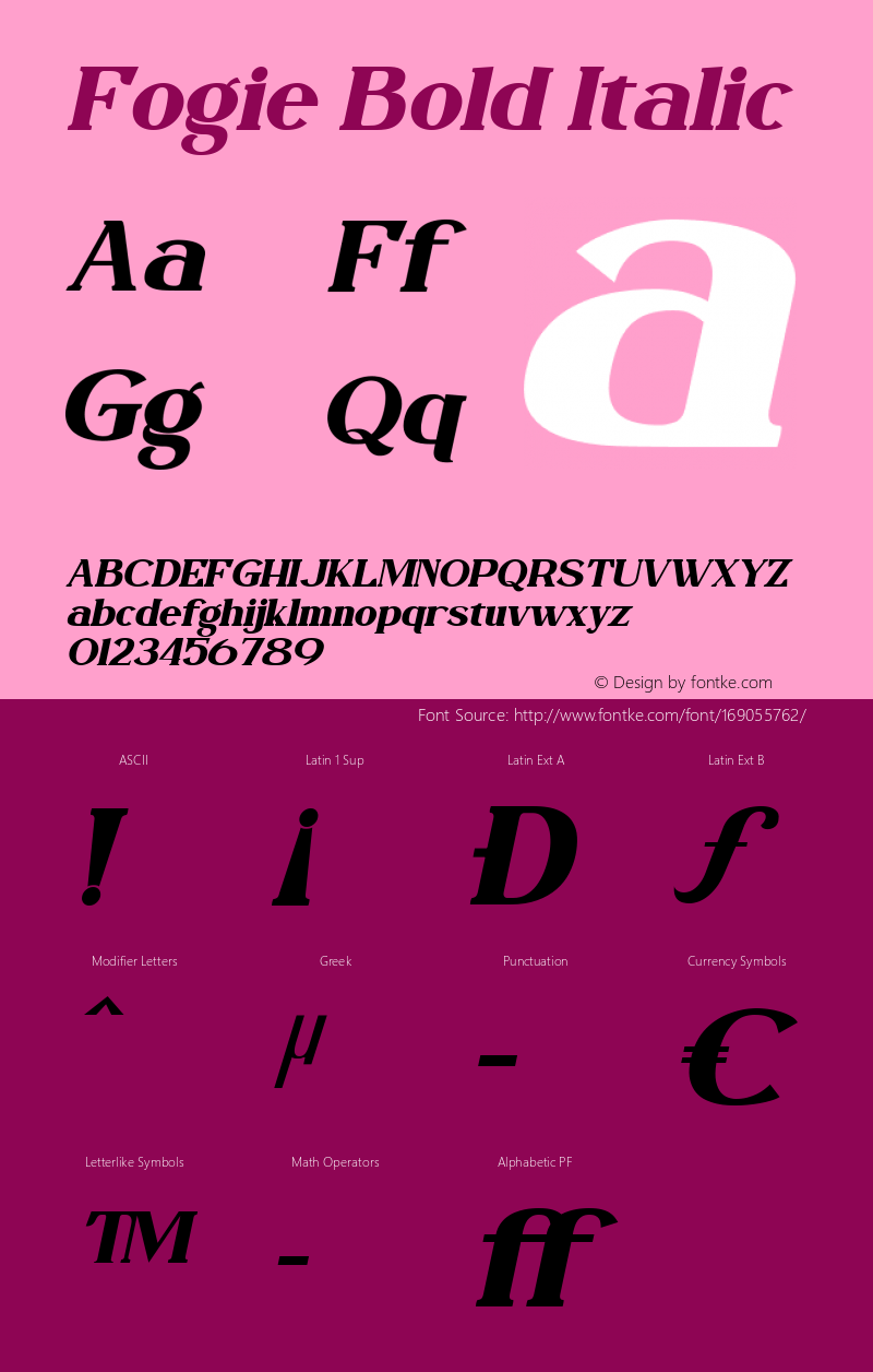 Fogie Bold Italic Version 1.000图片样张