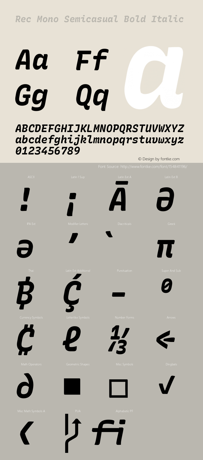 Rec Mono Semicasual Bold Italic Version 1.074 Font Sample