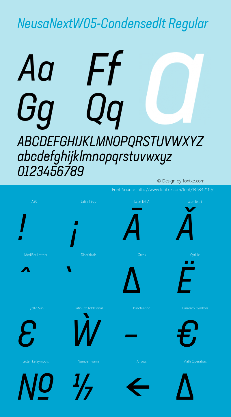 Neusa Next W05 Condensed Italic Version 1.20 Font Sample