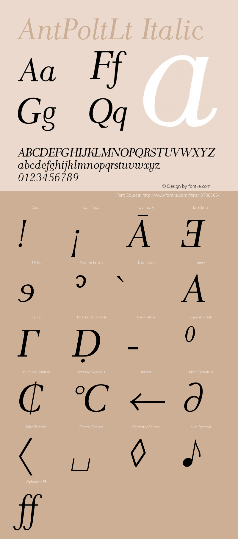 AntPoltLt Italic Version 1.101 Font Sample