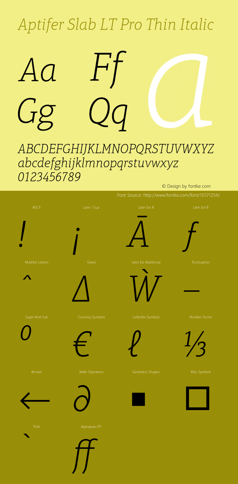 Aptifer Slab LT Pro Thin Italic Version 1.000;PS 001.000;hotconv 1.0.38 Font Sample