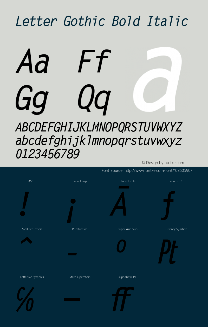 Letter Gothic Bold Italic Version 1.3 (ElseWare) Font Sample