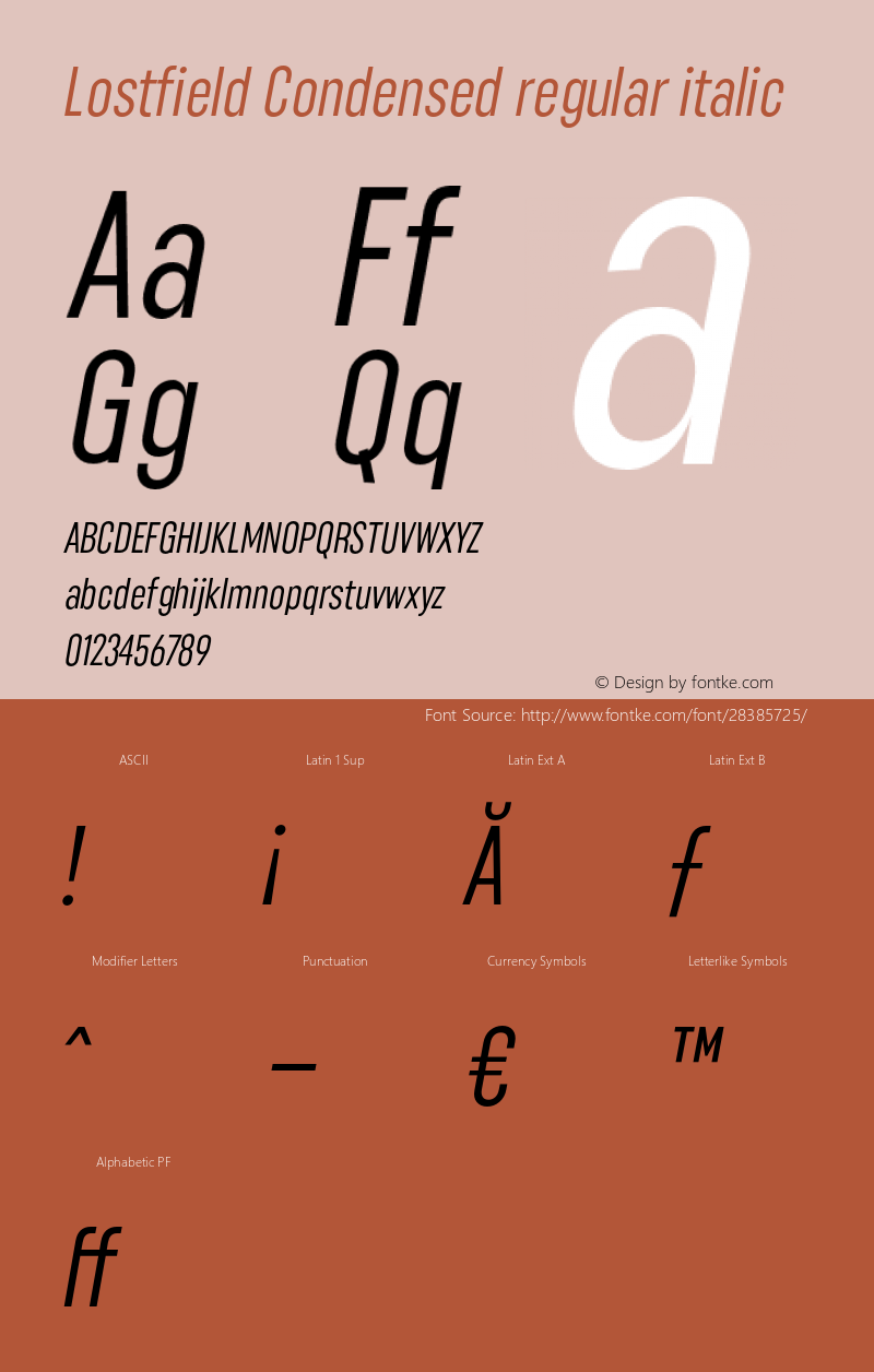 Lostfield Condensed regular italic  Font Sample