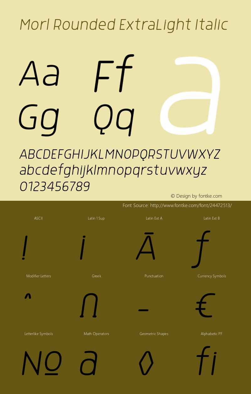 Morl Rounded ExtraLight Italic Version 1.000 Font Sample