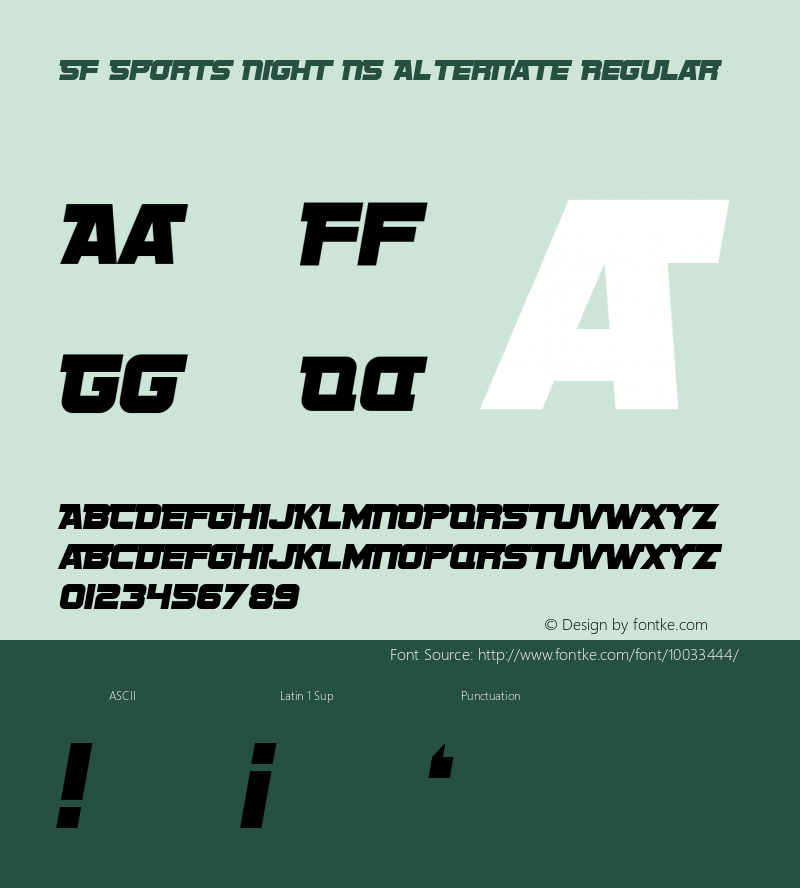 SF Sports Night NS Alternate Regular ver 1.0; 1999. Freeware. Font Sample