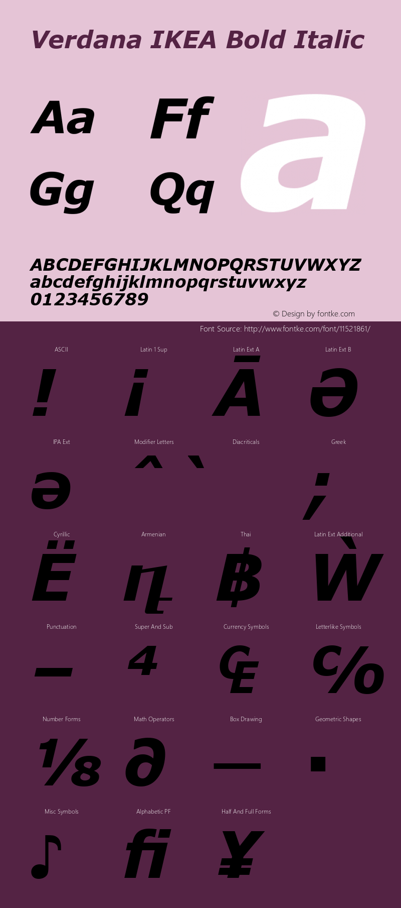 Verdana IKEA Bold Italic Version 5.00 Font Sample