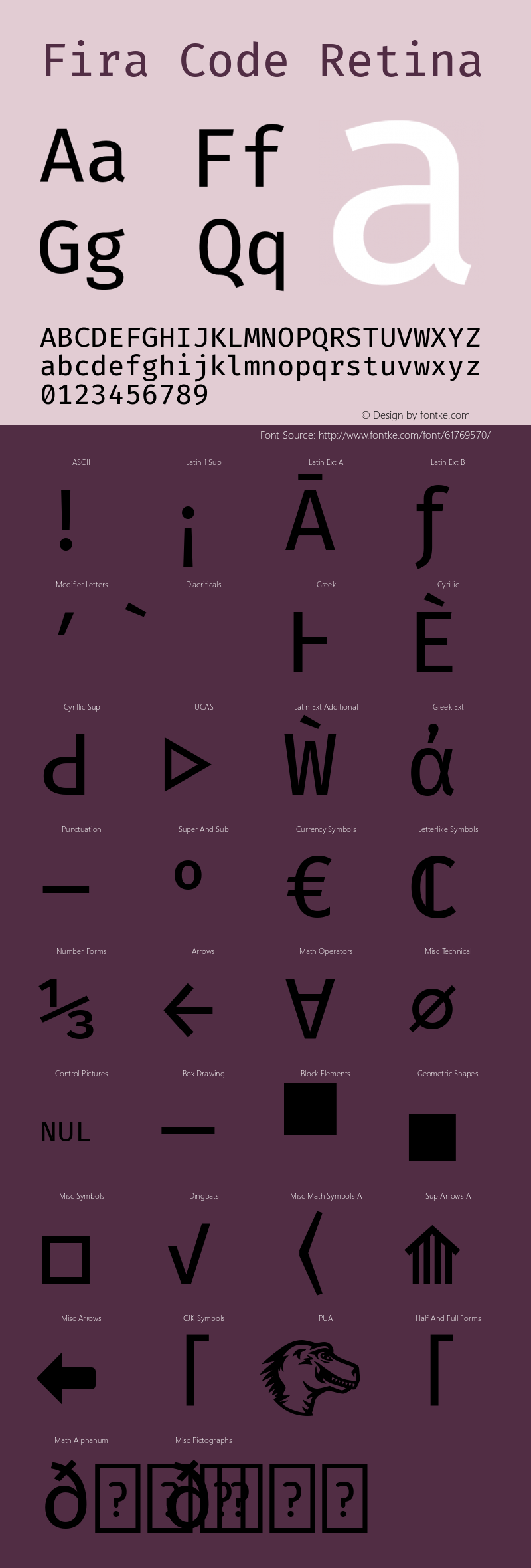 Fira Code Retina Version 3.001 Font Sample