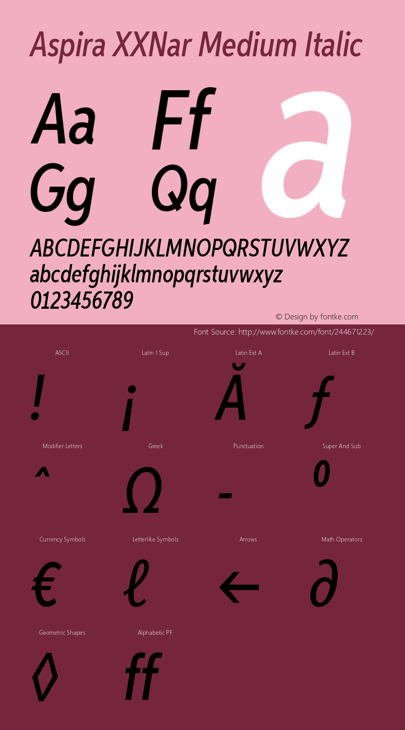 AspiraXXNar-MediumIt Version 1.05          UltraPrecision Font图片样张