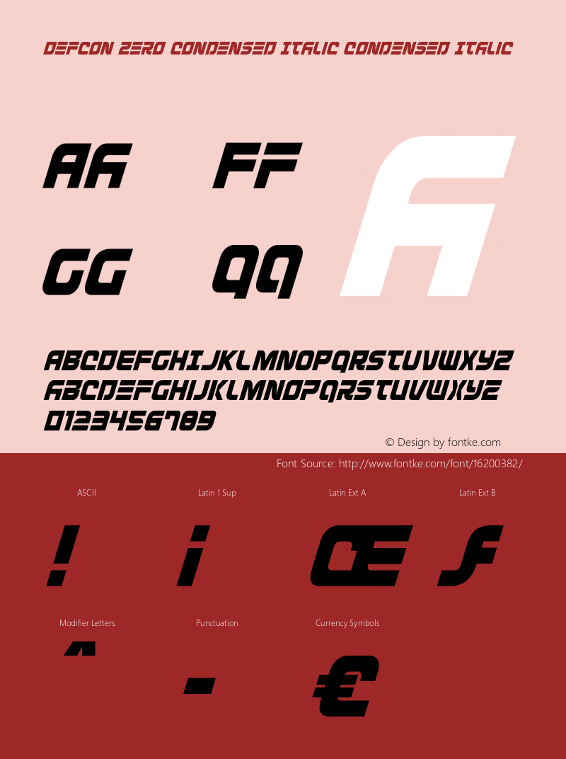 Defcon Zero Condensed Italic Condensed Italic Version 1.0; 2016 Font Sample