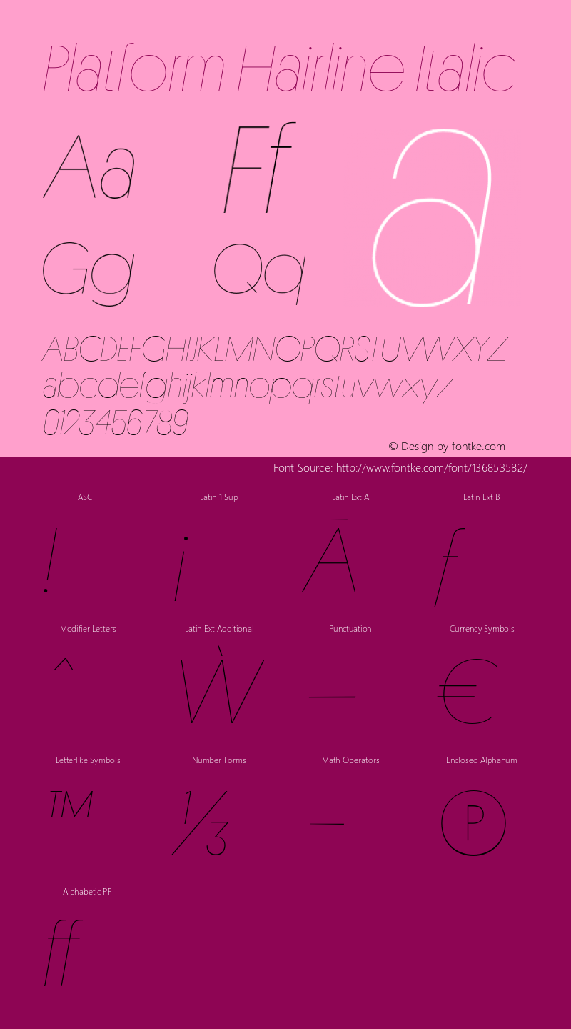 Platform-HairlineItalic Version 001.001 2010 Font Sample