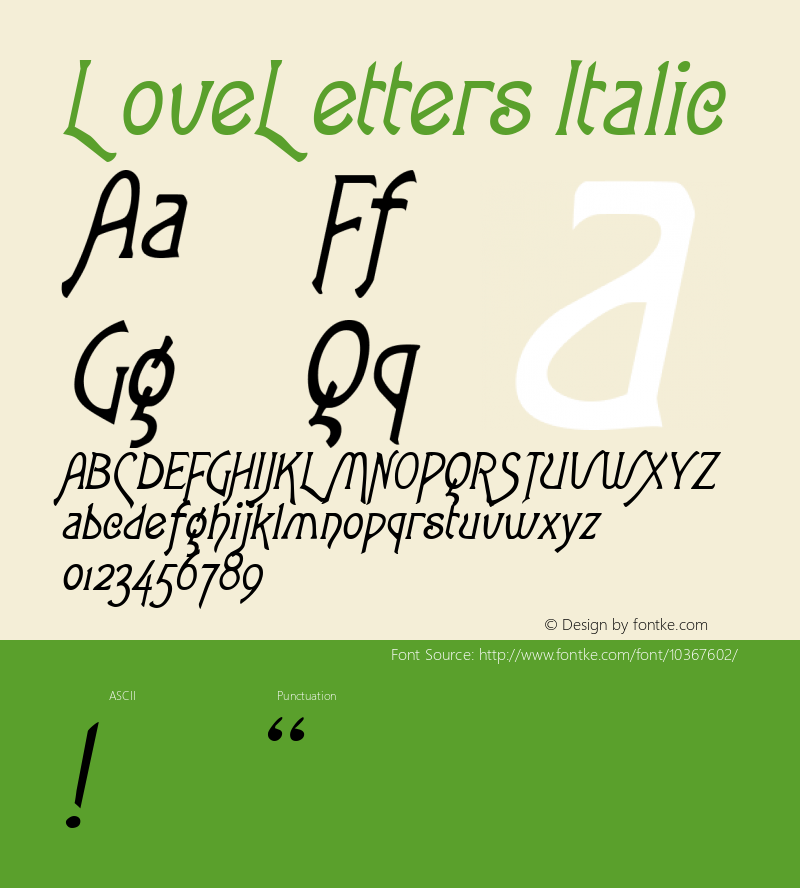 LoveLetters Italic Rev. 003.000 Font Sample