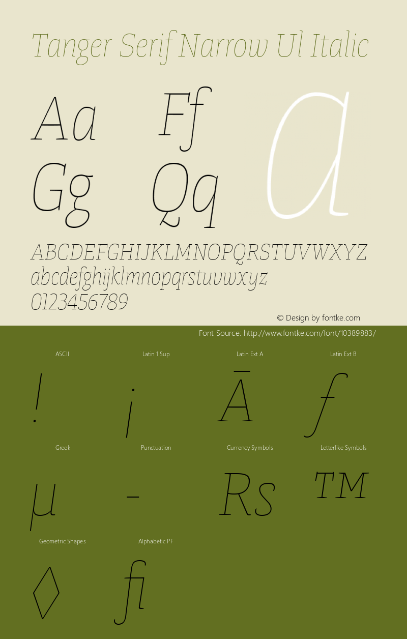 Tanger Serif Narrow Ul Italic Version 0.026 Font Sample