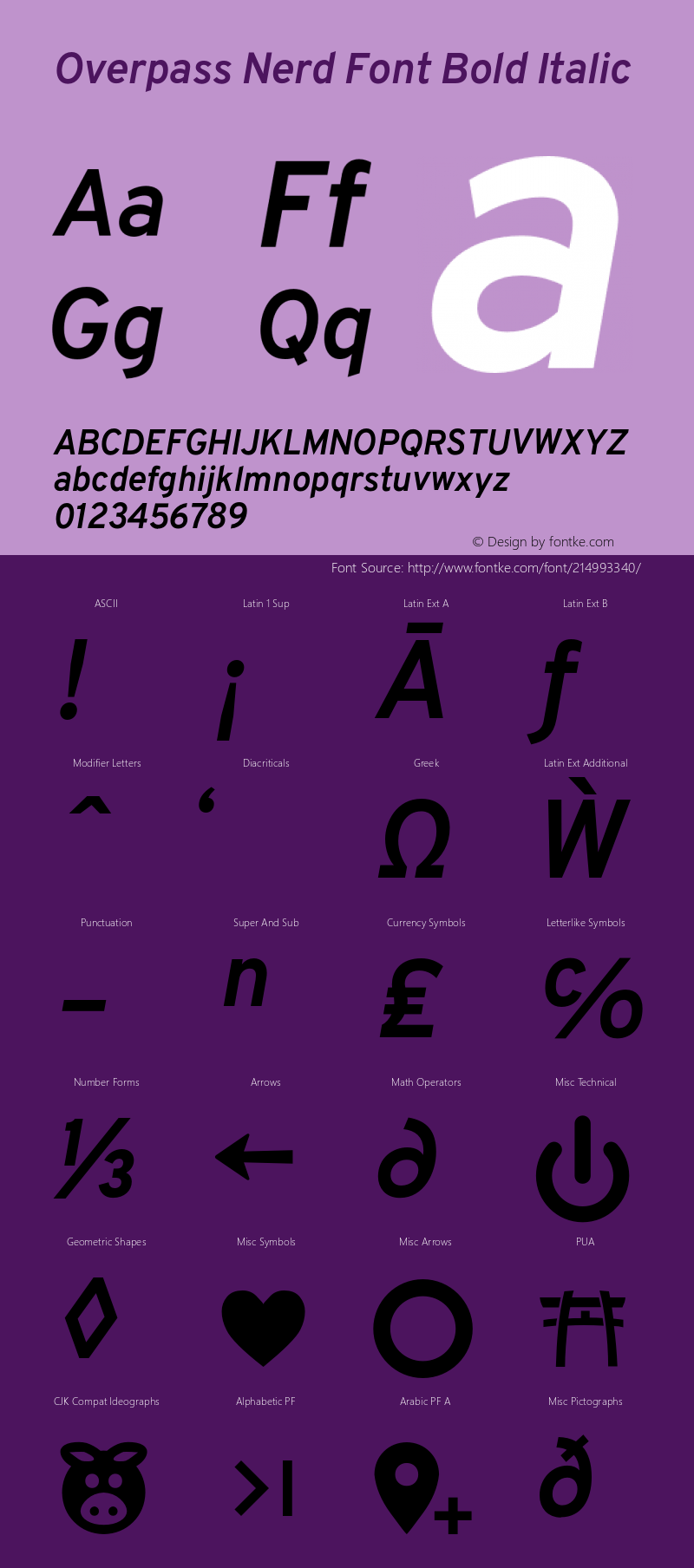 Overpass Bold Italic Nerd Font Complete Version 003.000;Nerd Fonts 2.1.0图片样张
