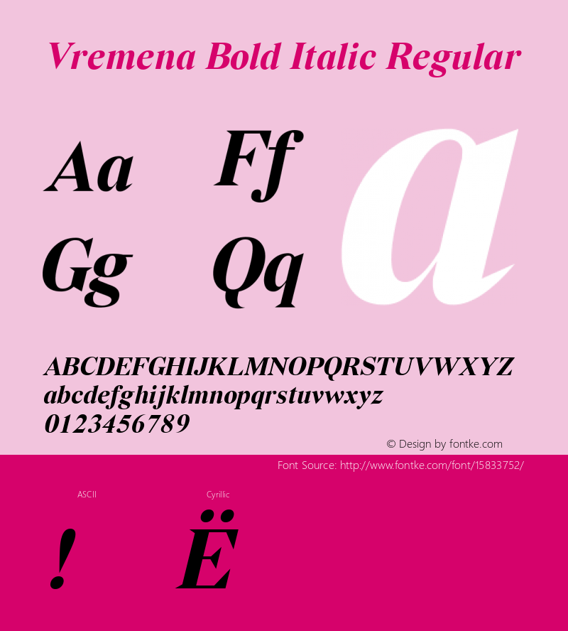 Vremena Bold Italic Regular 001.000; ttfautohint (v1.4.1) Font Sample