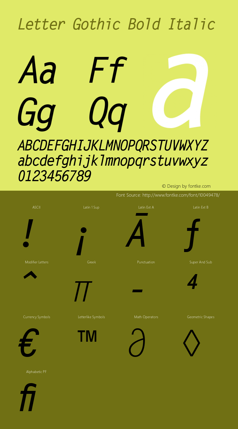 Letter Gothic Bold Italic Version 1.3 (Hewlett-Packard) Font Sample
