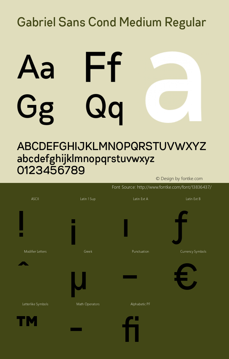Gabriel Sans Cond Medium Regular Version 1.000 Font Sample
