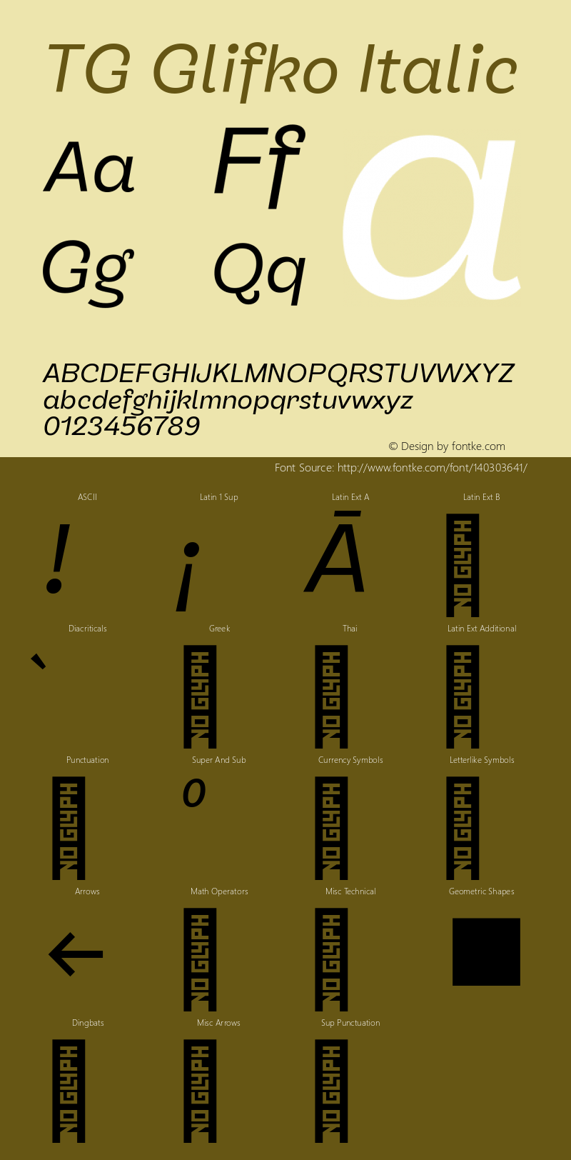 TG Glifko Italic Version 1.000 Font Sample