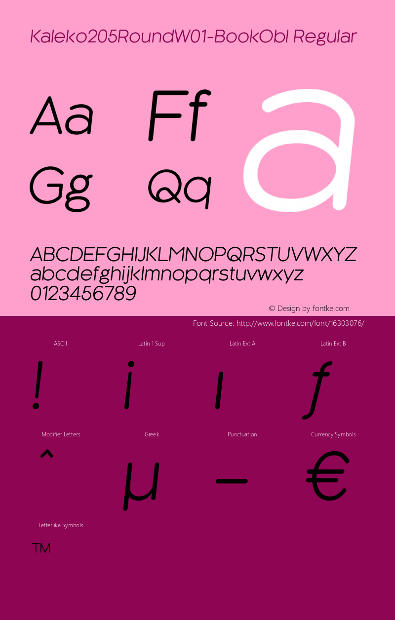 Kaleko205RoundW01-BookObl Regular Version 2.00 Font Sample