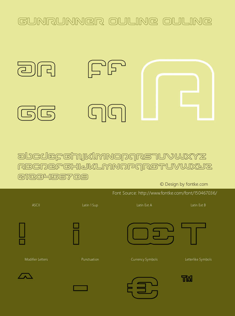 Gunrunner Ouline Version 1.0; 2016 Font Sample