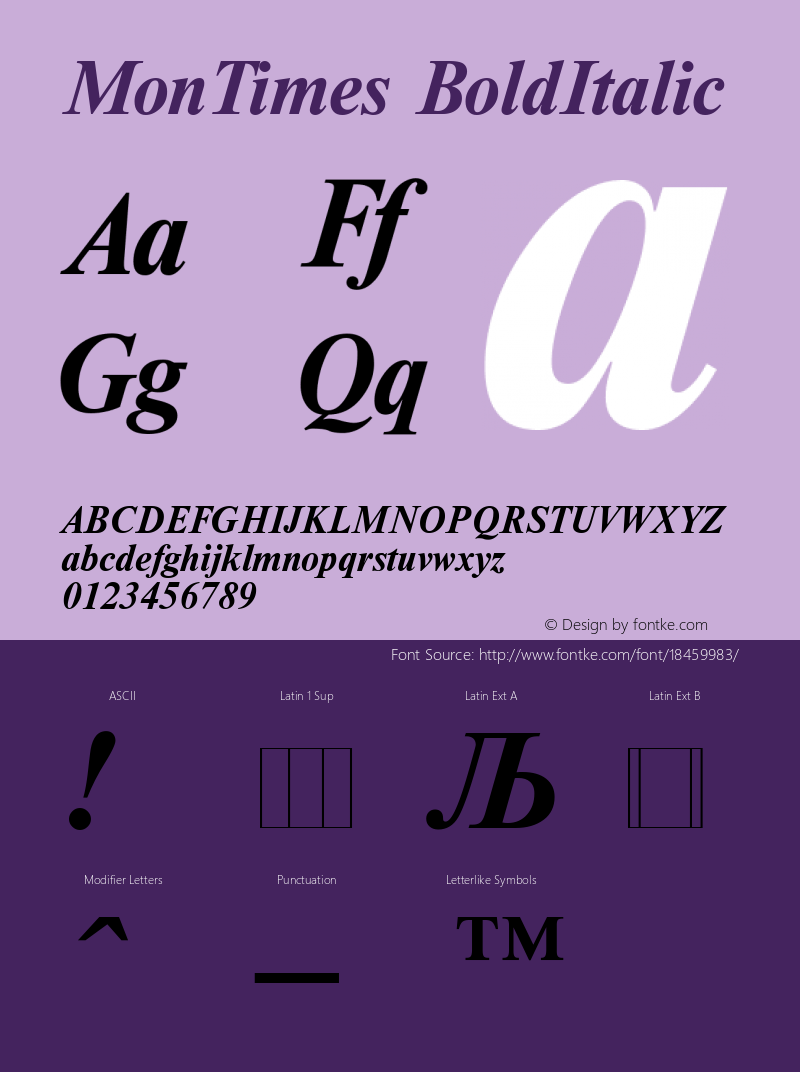 MonTimes BoldItalic Version 1.0 Font Sample