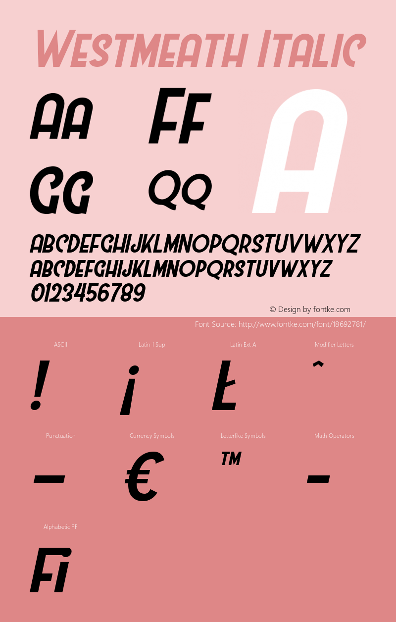 Westmeath Italic Version 1.000 Font Sample