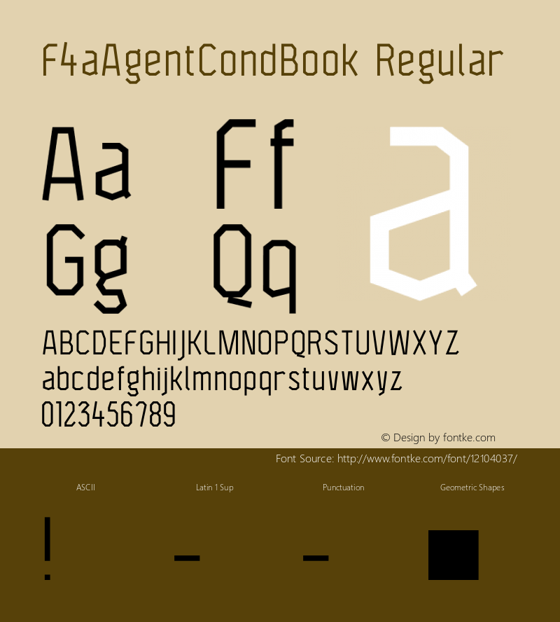 F4aAgentCondBook Regular Version 1.0 Font Sample