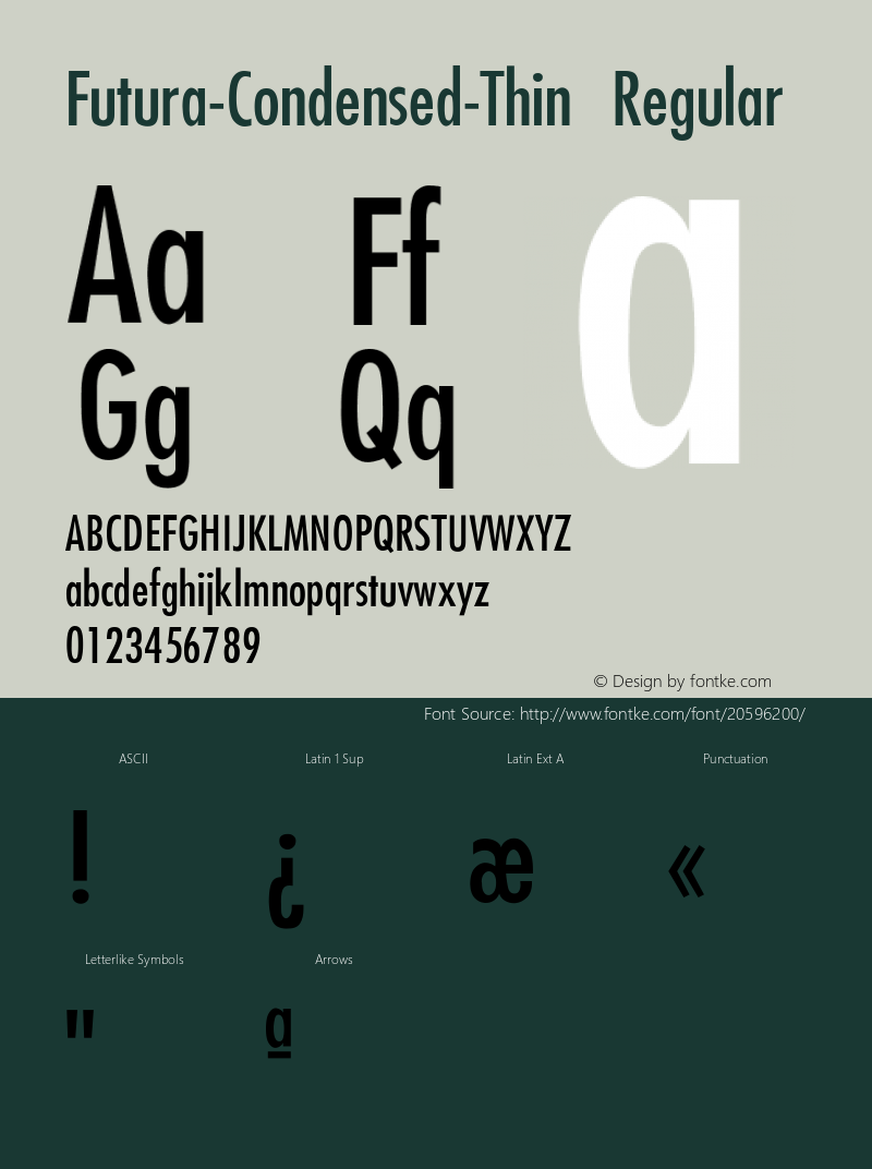 Futura-Condensed-Thin Converted from f:\win31\system\FUTURA1.TF1 by ALLTYPE Font Sample