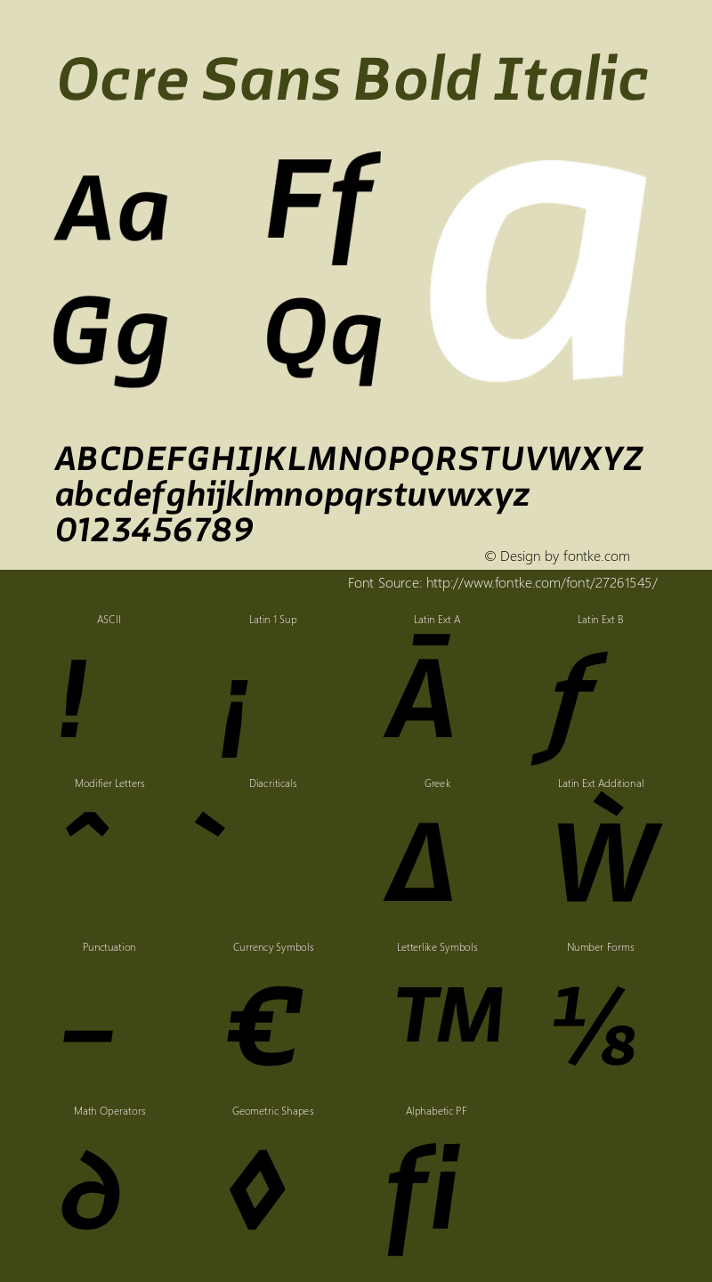 Ocre Sans Bold Italic Version 13.000;PS 013.000;hotconv 1.0.88;makeotf.lib2.5.64775 Font Sample