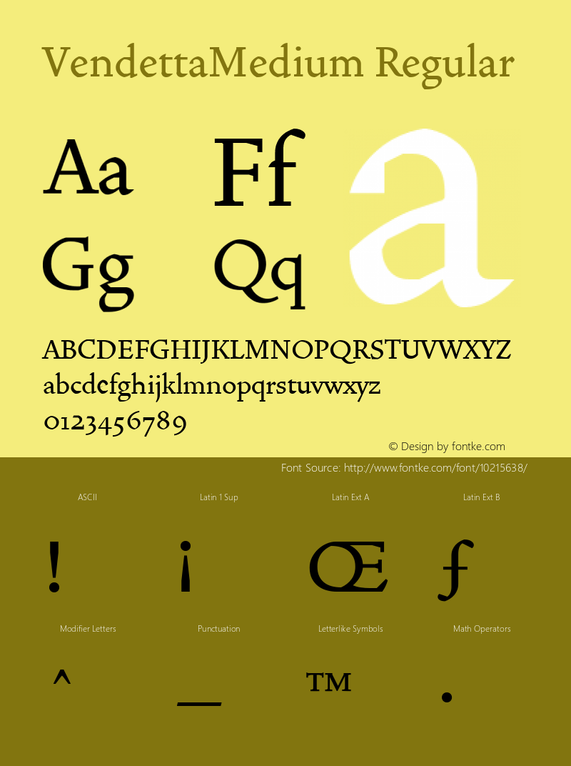 VendettaMedium Regular Version 1.00 Font Sample