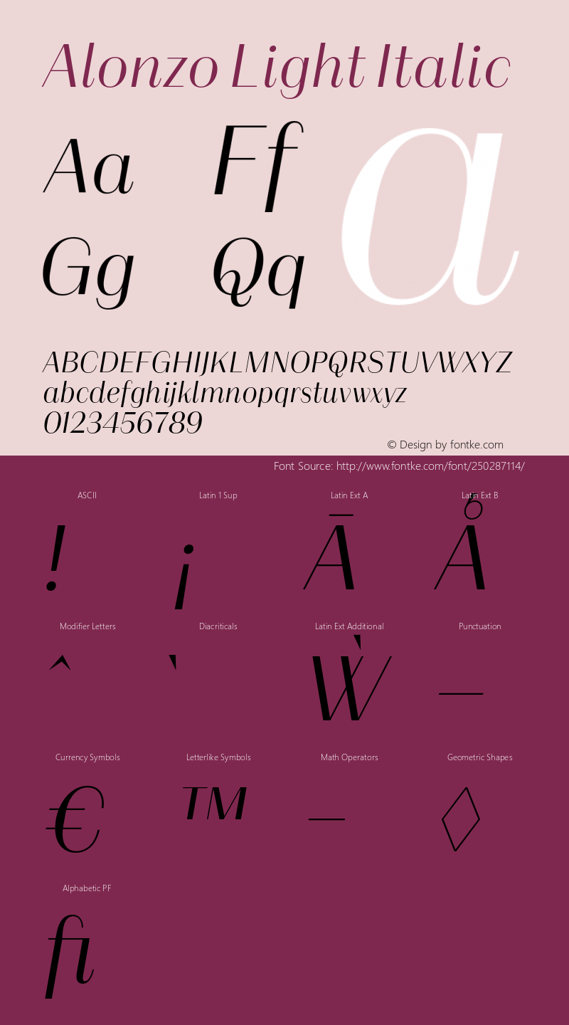 Alonzo Light Italic Version 1.000;hotconv 1.0.109;makeotfexe 2.5.65596图片样张