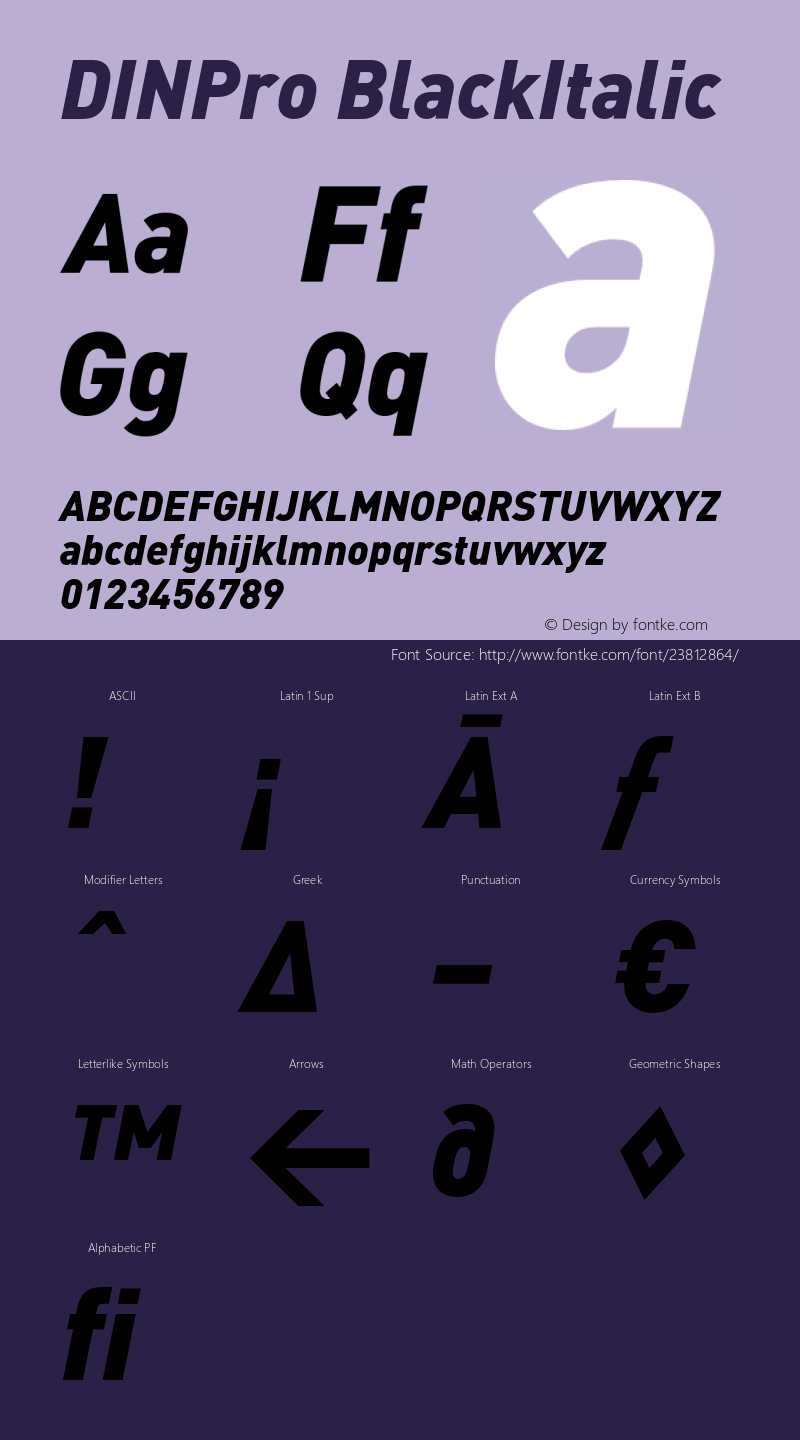 DINPro-BlackItalic Version 7.046; 2005 Font Sample