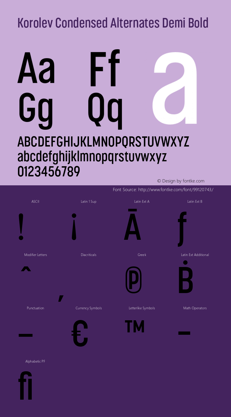 Korolev Condensed Alternates Demi Bold Version 2.000;hotconv 1.0.109;makeotfexe 2.5.65596 Font Sample