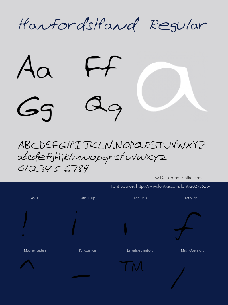 HanfordsHand Regular The IMSI MasterFonts Collection, tm 1996 IMSI (International Microcomputer Software Inc.) Font Sample