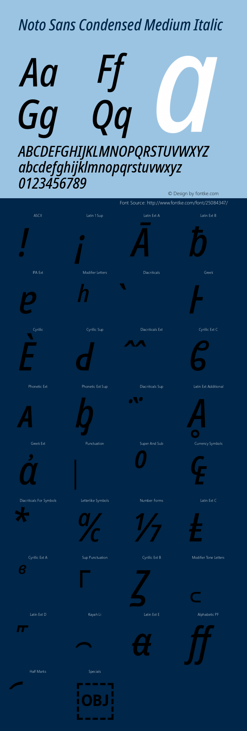 Noto Sans Condensed Medium Italic Version 2.000 Font Sample