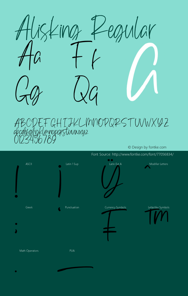 Alisking Version 1.00;August 30, 2020;FontCreator 12.0.0.2552 64-bit Font Sample