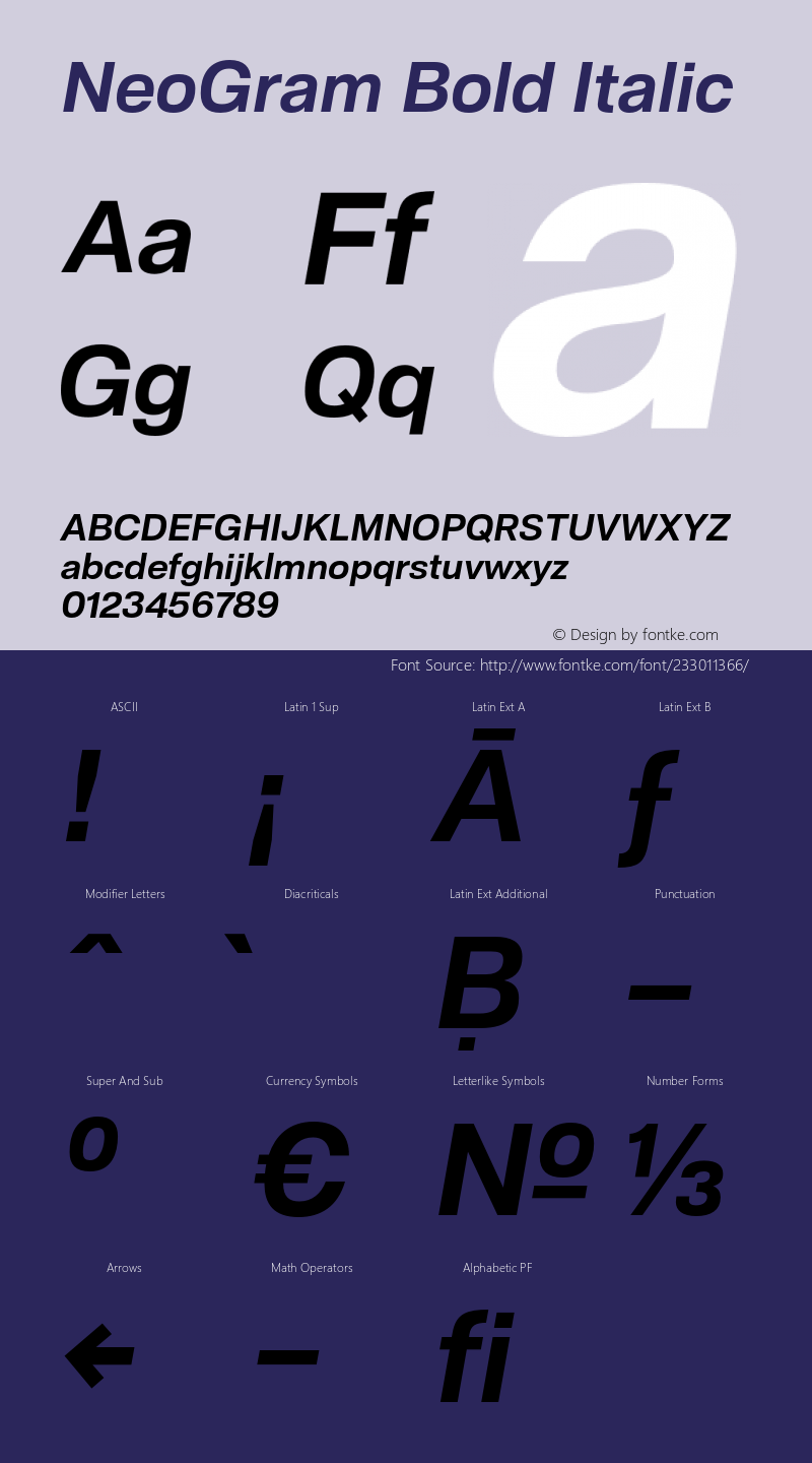 NeoGram Bold Italic Version 2.000 July 2021图片样张