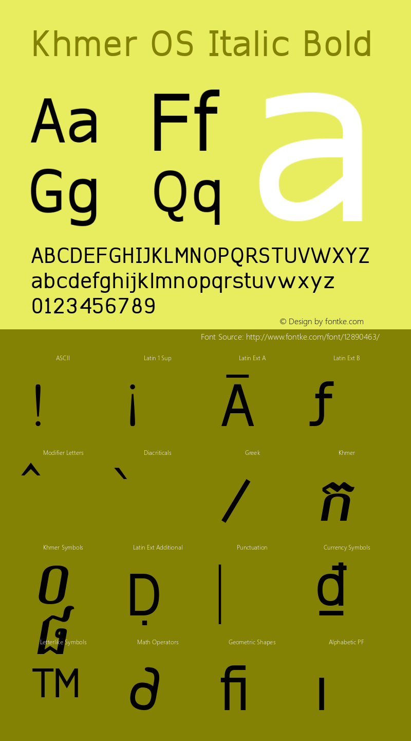 Khmer OS Italic Bold Version 2.00 2004 Font Sample