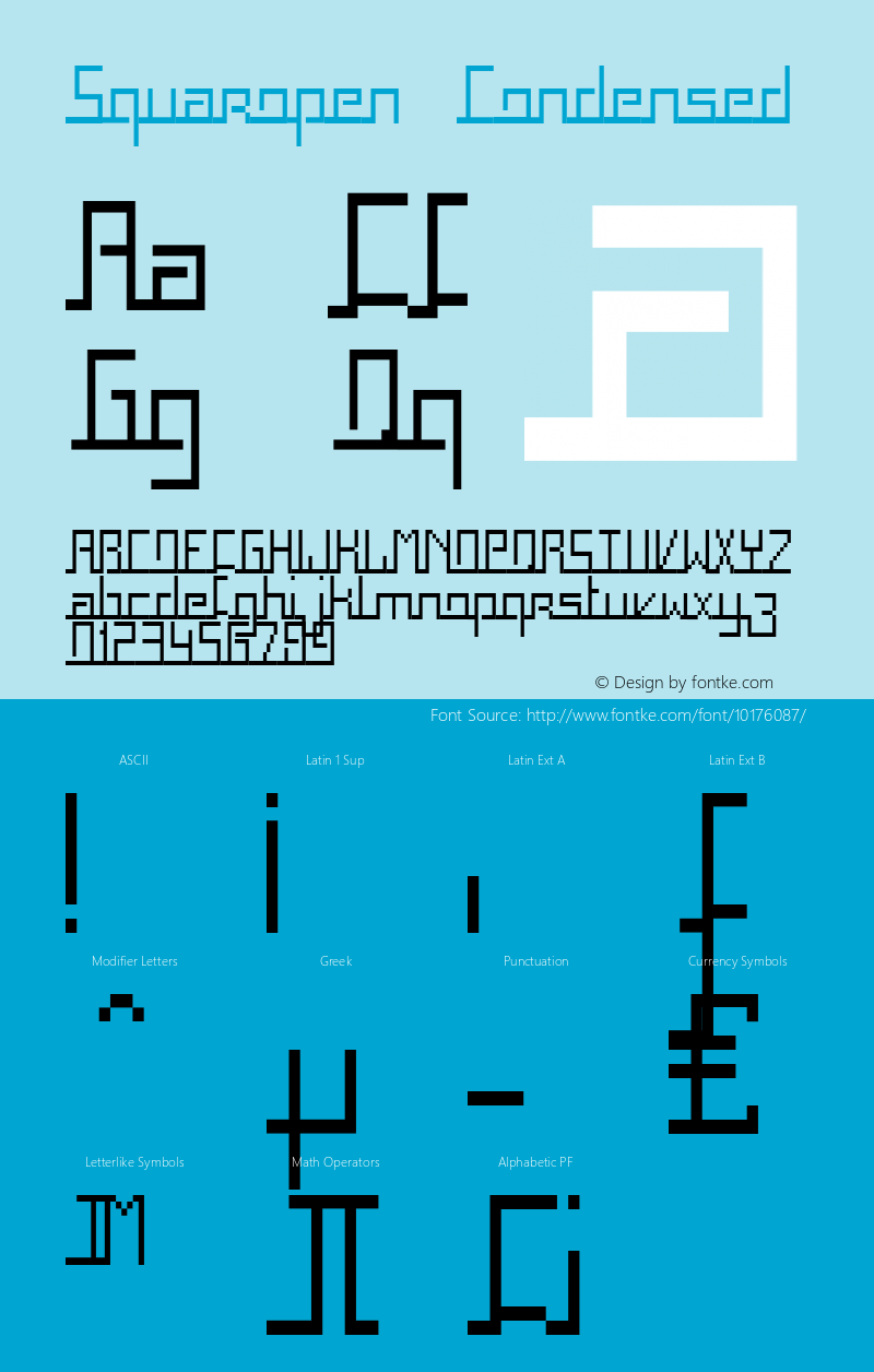 Squaropen Condensed Fontographer 4.7 30/10/06 FG4M­0000002045 Font Sample