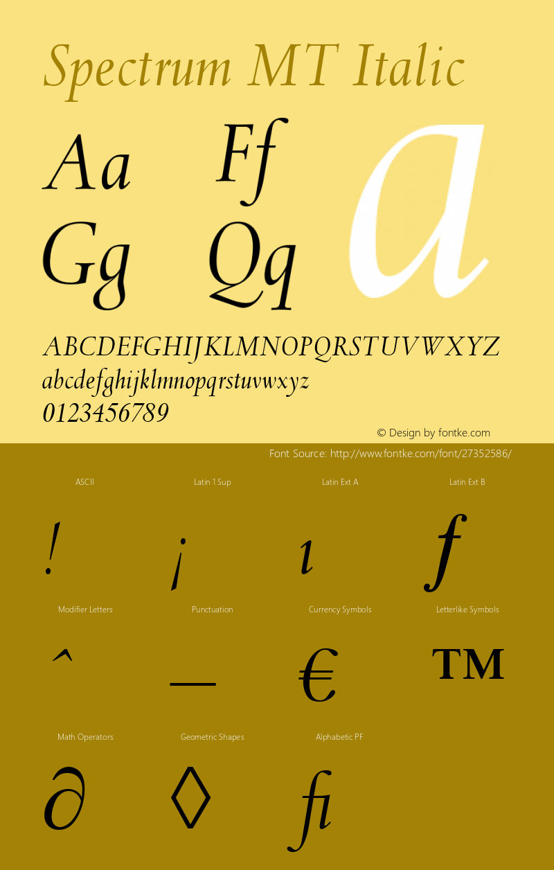 Spectrum MT Italic Version 1.00 - May 2001 Font Sample