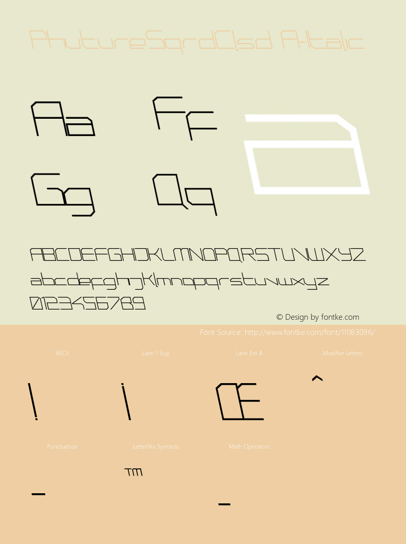 PhutureSqrdClsd A-Italic Version 001.000 Font Sample