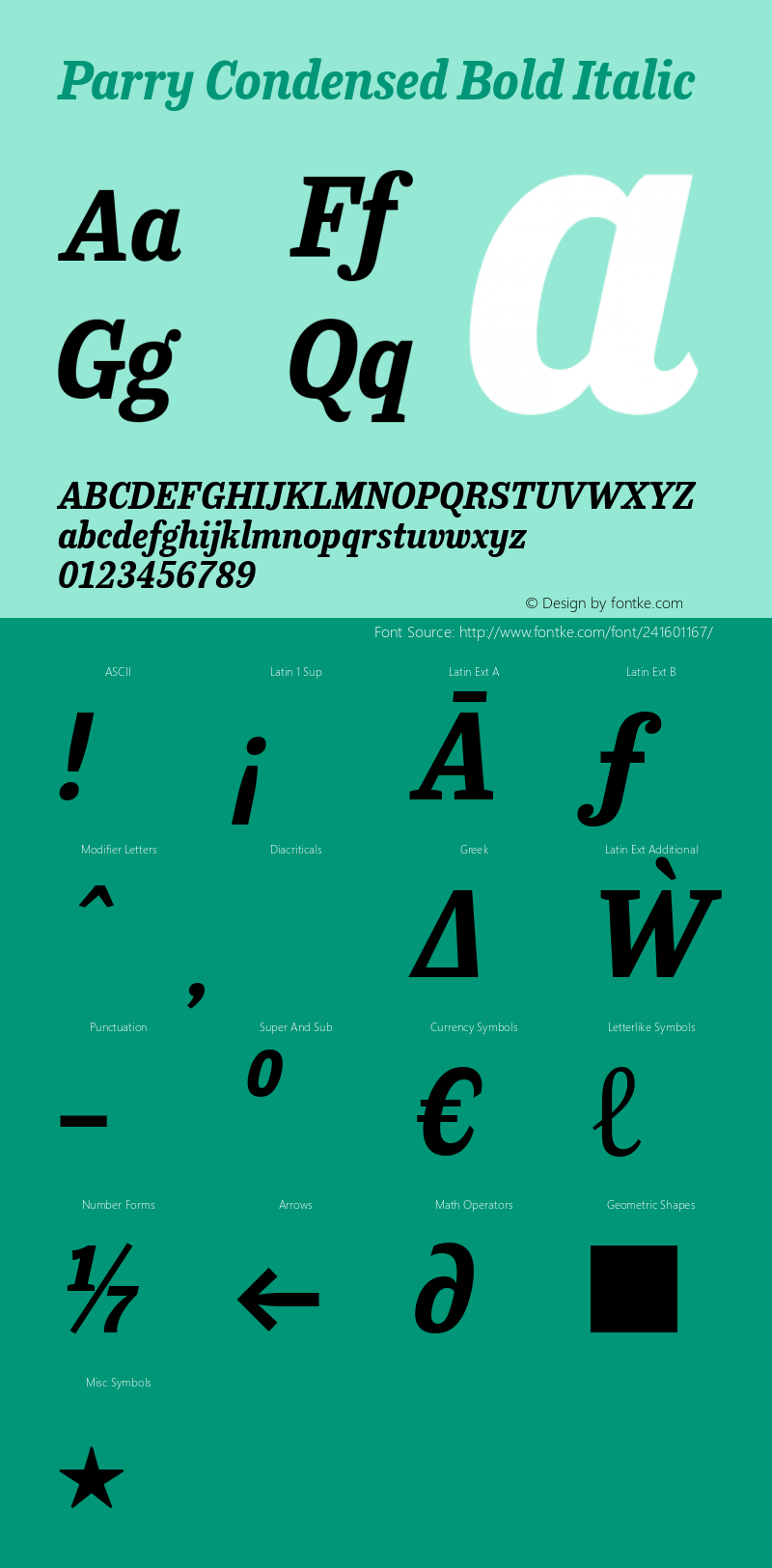 Parry Condensed Bold Italic Version 1.200图片样张
