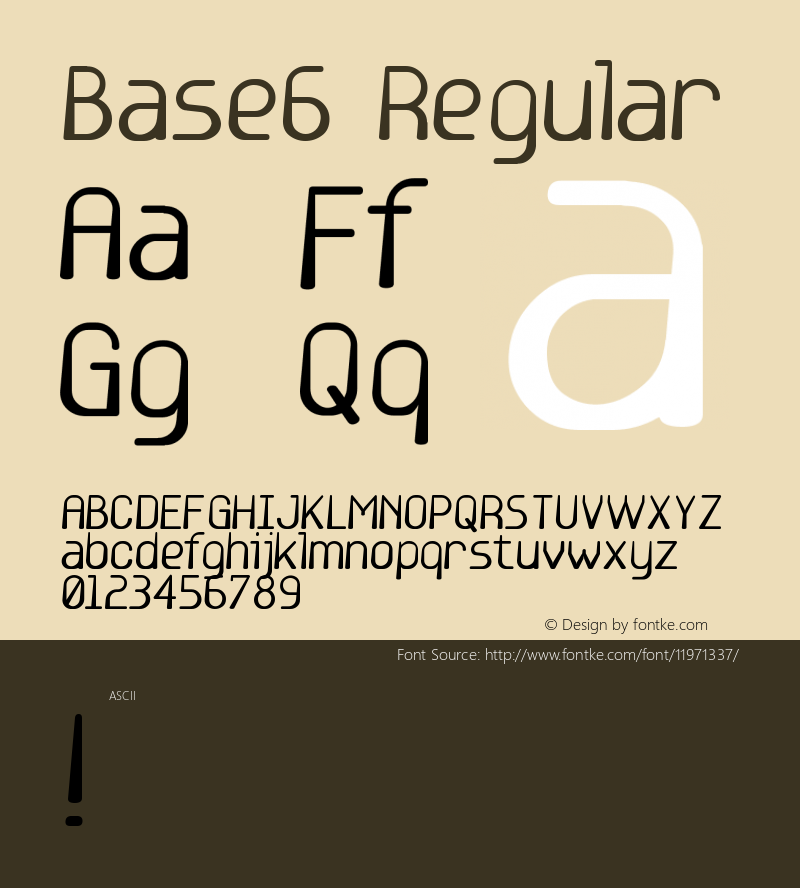 Base6 Regular 1999; 1.1 Font Sample