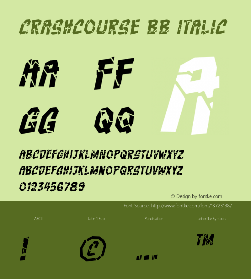 Crashcourse BB Italic Version 1.000 Font Sample