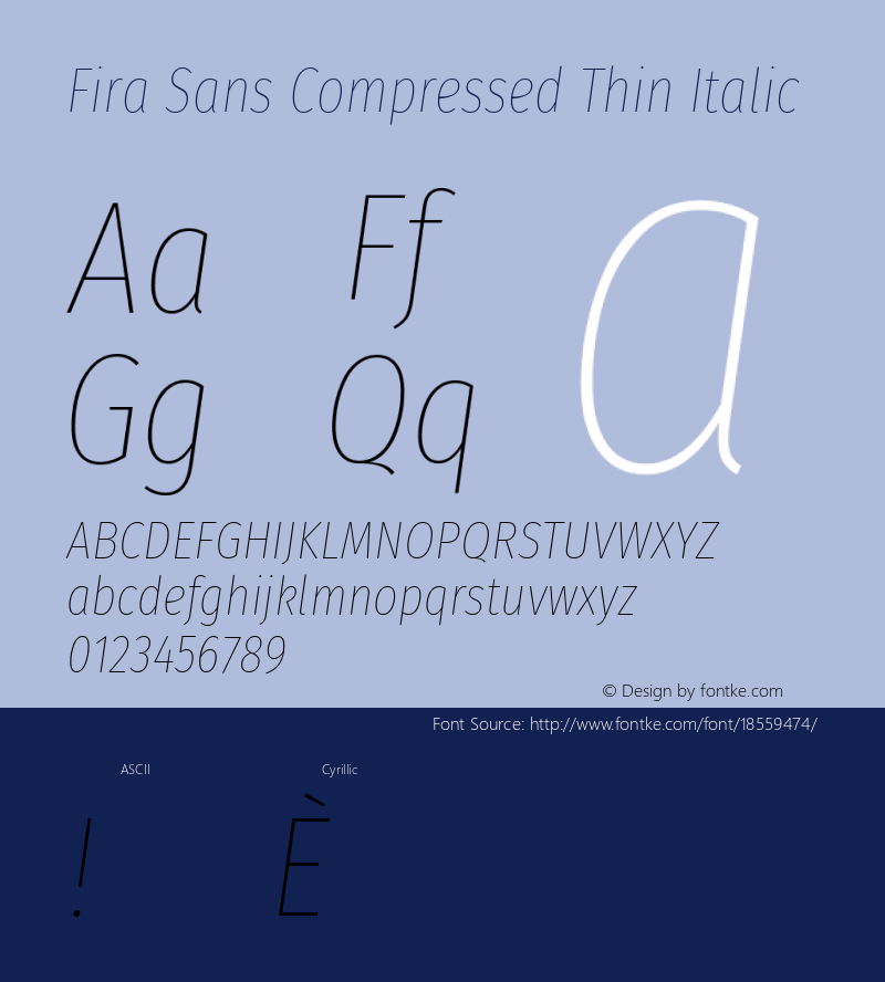 Fira Sans Compressed Thin Italic Version 4.203;PS 004.203;hotconv 1.0.88;makeotf.lib2.5.64775; ttfautohint (v1.4.1) Font Sample