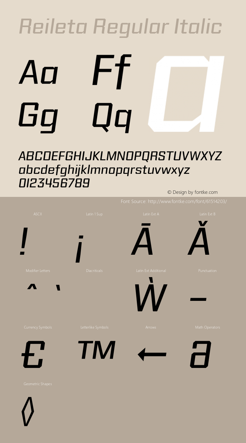 Reileta Regular Italic Version 1.000;hotconv 1.0.109;makeotfexe 2.5.65596 Font Sample