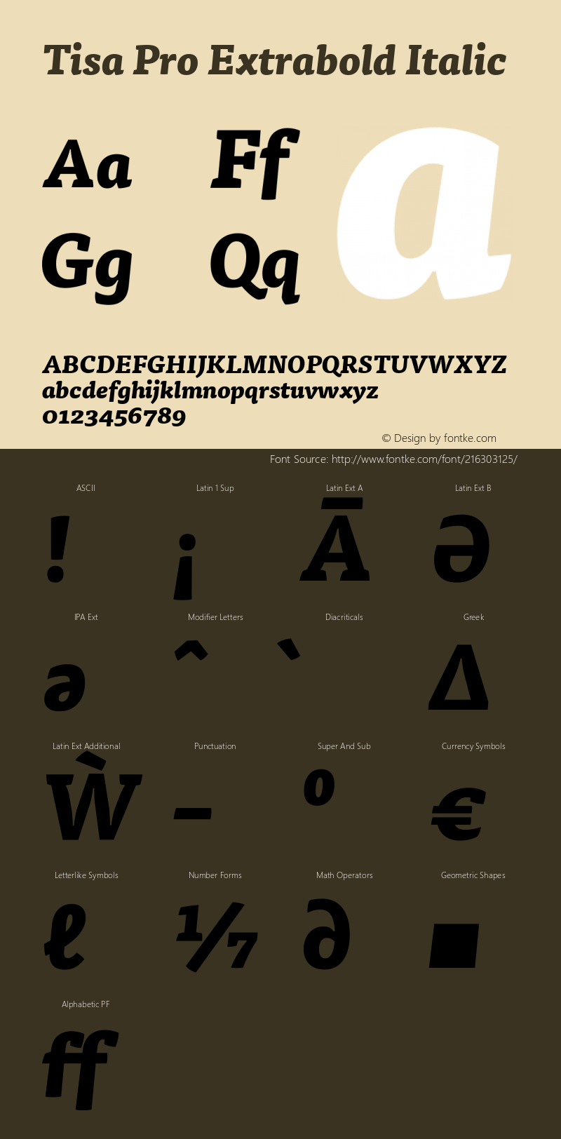 Tisa Pro Extrabold Italic Version 7.600, build 1027, FoPs, FL 5.04图片样张