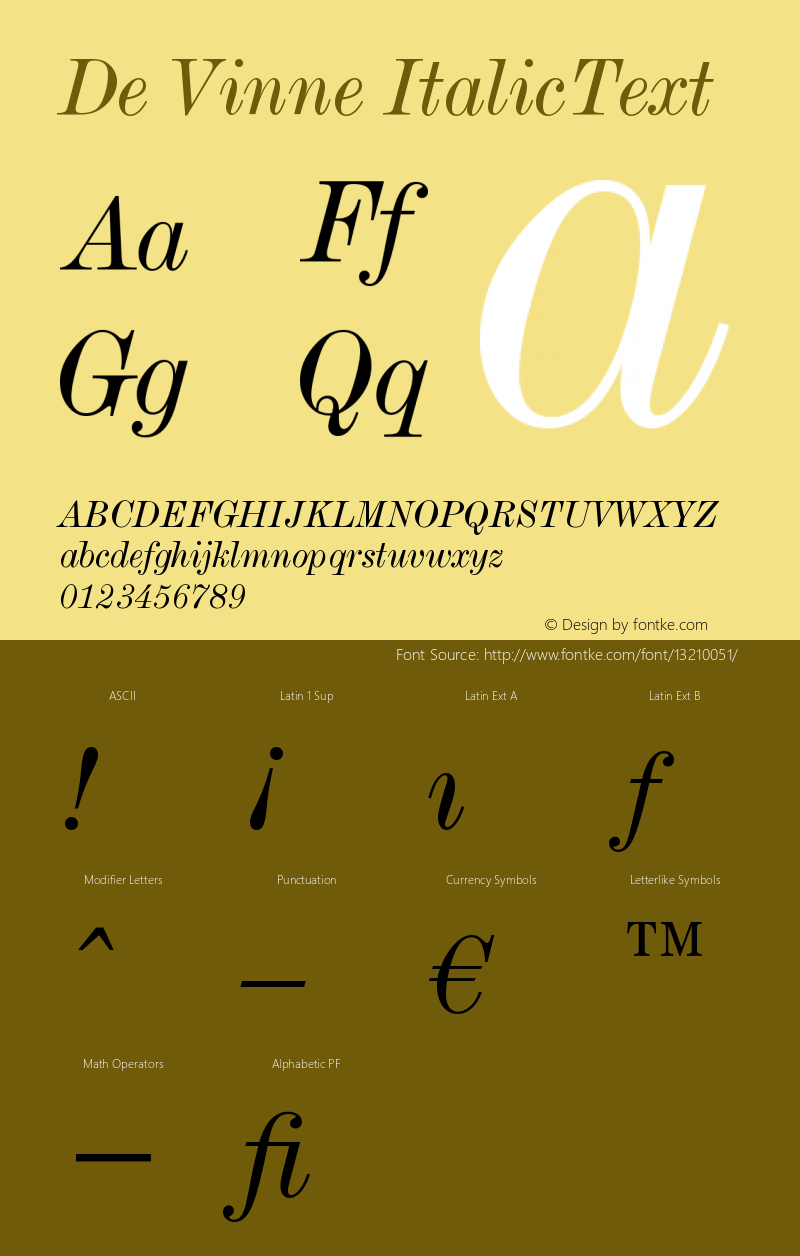 De Vinne ItalicText Version 003.001 Font Sample